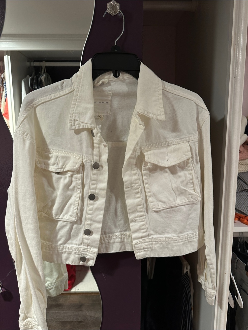 Avec Les Filles White Cropped Denim Jacket